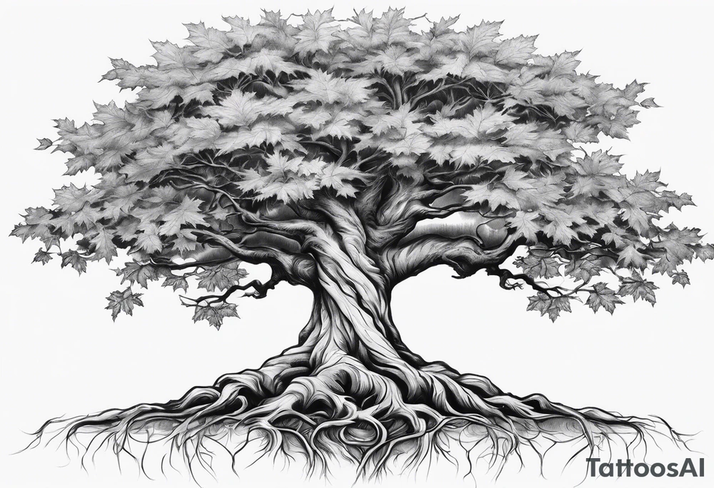 Intertwined Roots and Cross: The roots of the maple tree intertwined with a cross, emphasizing that my family’s foundation is deeply rooted in faith. tattoo idea