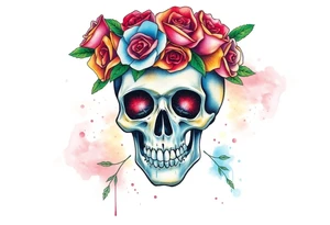 skull with crown of roses tattoo idea