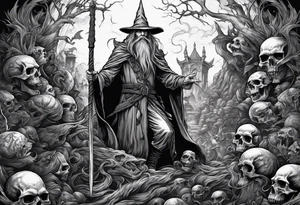 Wizard 
with long sword on a pile of dead demons tattoo idea