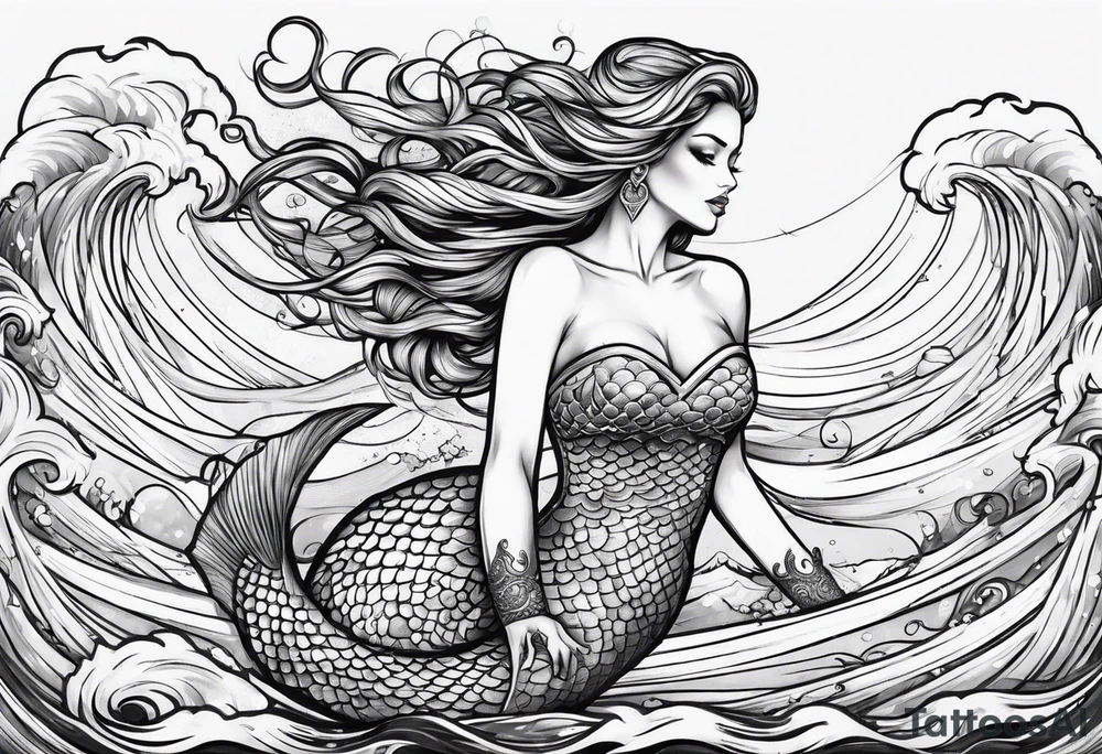 mermaid full body, waves, dark work tattoo idea