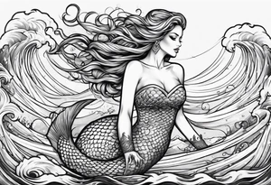 mermaid full body, waves, dark work tattoo idea