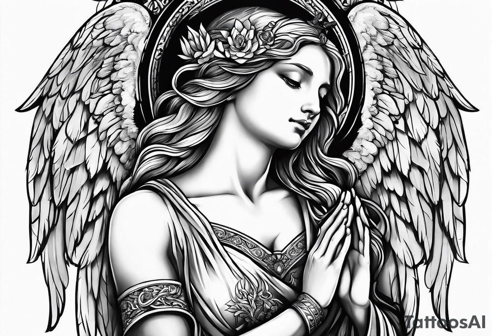 Angel with prayer hands tattoo idea