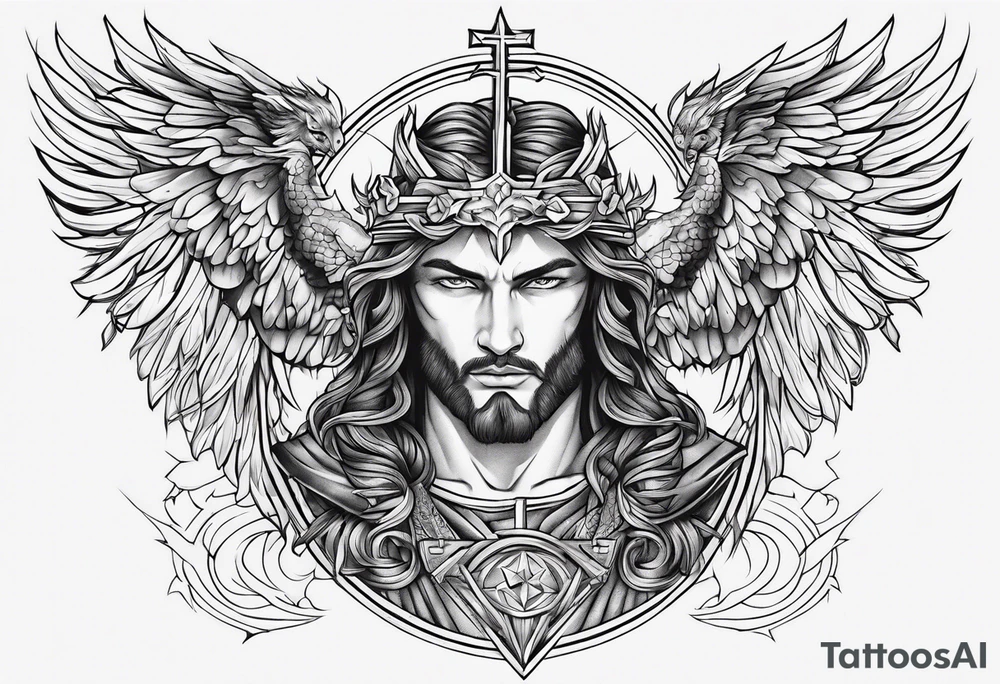 christian religion incorporating aint michael slaying Lucifer tattoo idea