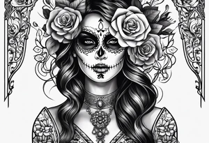 ghost, woman's face, day of the dead, zoomed out tattoo idea