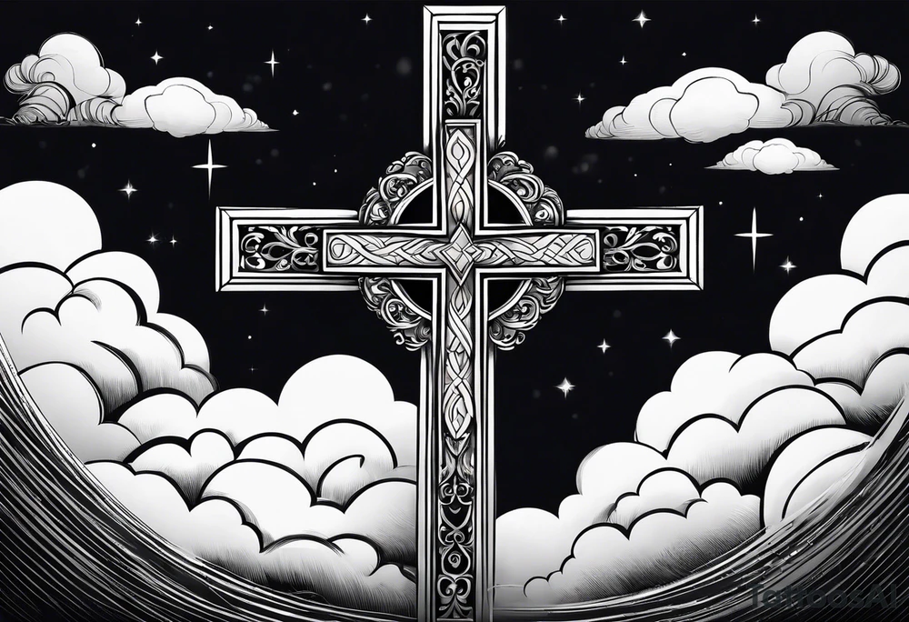 a simple religious cross, surrounded by clouds tattoo idea a simple religious cross, surrounded by clouds tattoo idea
