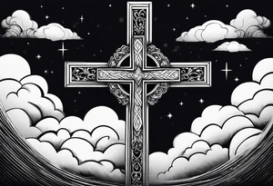 a simple religious cross, surrounded by clouds tattoo idea
