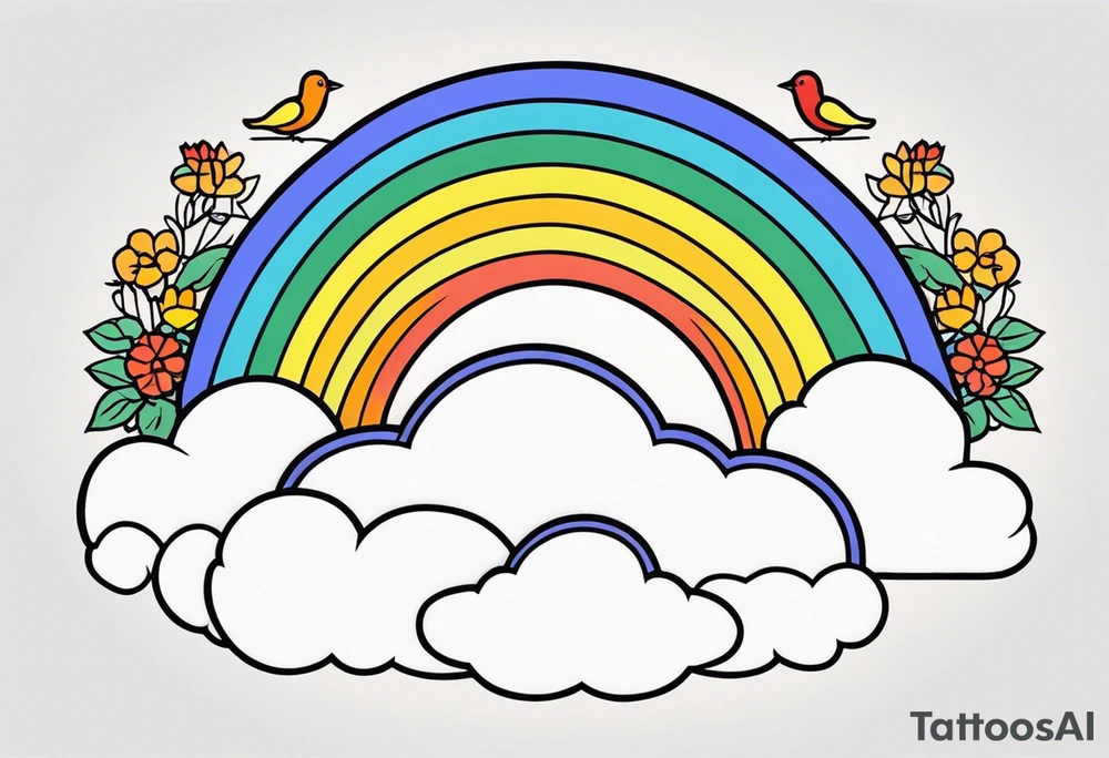 rainbow in clouds
with birds and vintage flowers
old school vintage simple traditional design 



bold color simple tattoo idea