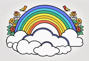 rainbow in clouds
with birds and vintage flowers
old school vintage simple traditional design 



bold color simple tattoo idea