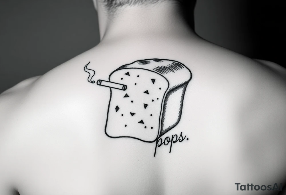 A loaf of bread smoking a cigarette with pops written tattoo idea