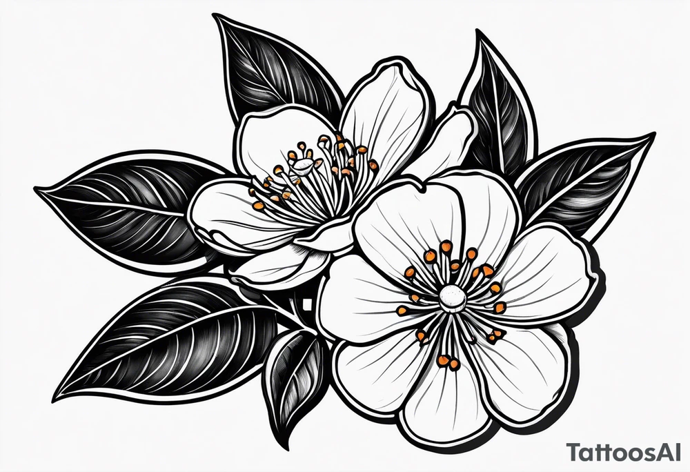 A single orange blossom next to a single orange slice. Simple line art tattoo idea
