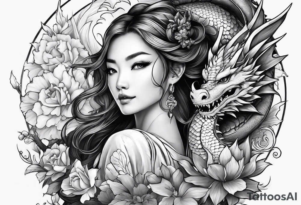 fairy and a dragon in the background tattoo idea