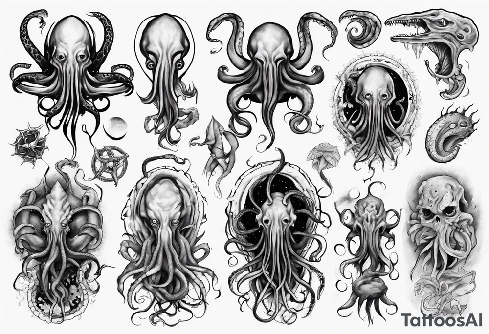 lovecraft mythe long tattoo
with lot of tentacle for forearm and hand
crazy tattoo idea