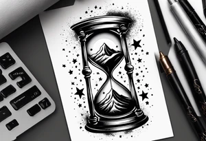 Hour glass with star stuff and cosmic dust exploding from each side. Long tattoo to fit on the forearm tattoo idea