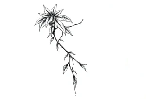 long twisted plant with long leaves, dripping like ink, growing up under the cleavage tattoo idea