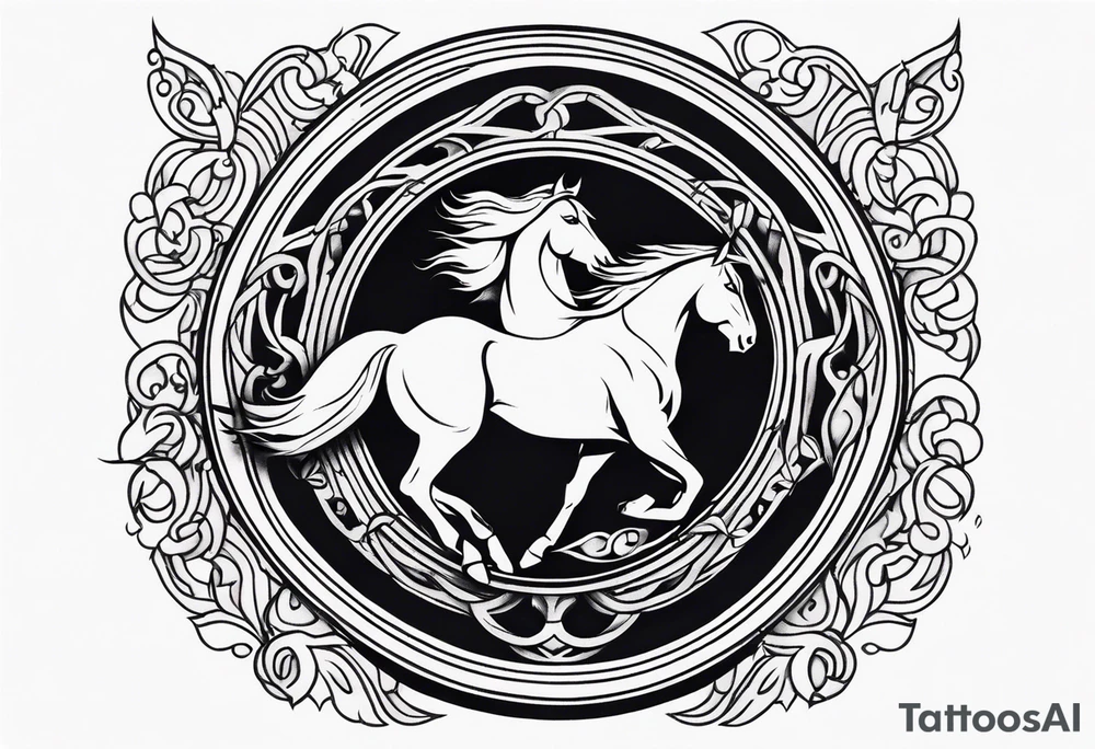 mustang reering in circle tattoo idea