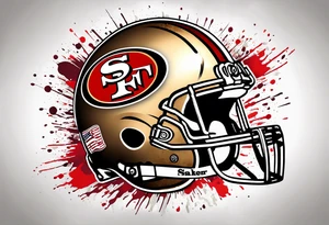 san Francisco 49er logo with team color specks of paint splatter tattoo idea