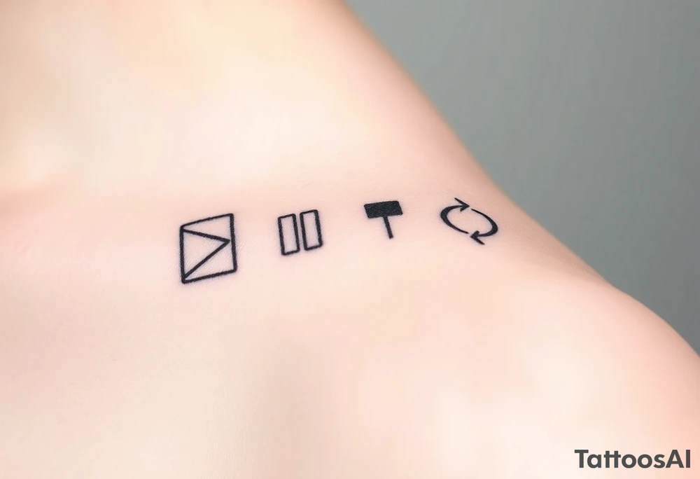 Powerful mental health  symbolism of play button, pause button, stop button and rewind tattoo idea