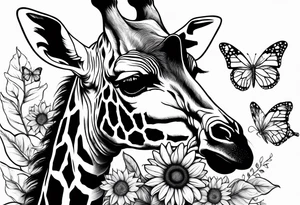 giraffe with sunflower and leafs tattoo idea