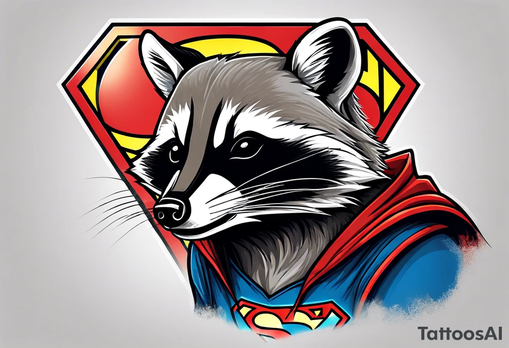 raccoon wearing a Superman t-shirt tattoo idea