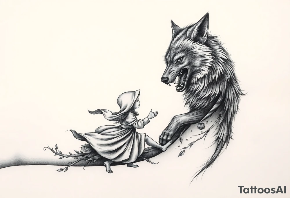 Big bad wolf chasing little red riding hood tattoo idea
