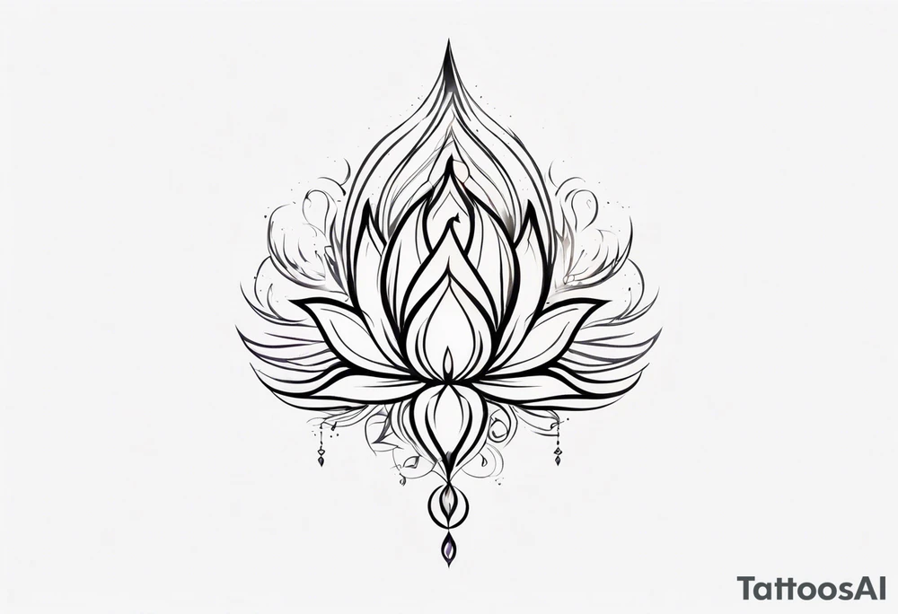 one vertical tattoo that combines lotus flower, phoenix and helix, strength and resilience symbols tattoo idea