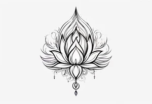 one vertical tattoo that combines lotus flower, phoenix and helix, strength and resilience symbols tattoo idea