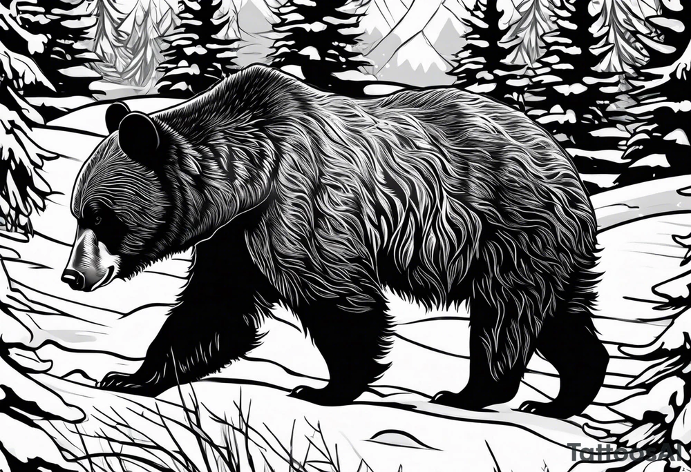 black bear wandering around in canadian winter tattoo idea