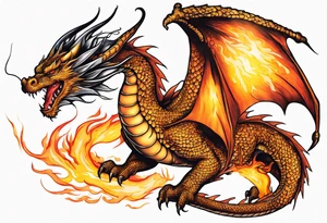 Flying dragon, fire around tattoo idea