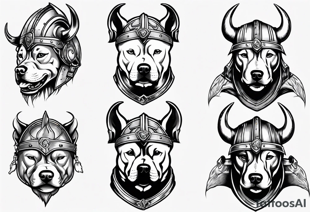Pit bull with a viking helmet tattoo idea