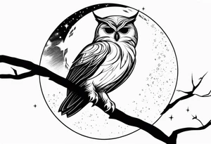 An owl perched beneath a glowing moon tattoo idea