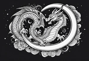 Dragon with Seven shape with full moon on background tattoo idea