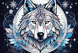 Constellation, two animal wolf, géométric, snowflake tattoo idea