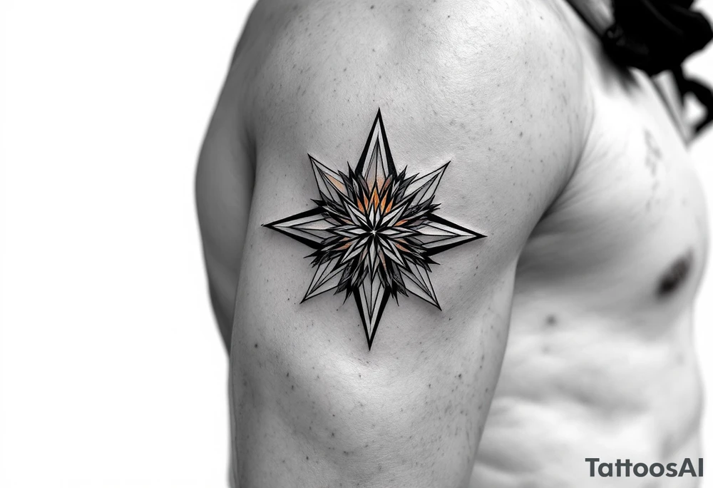 A gradient sunset-colored eight-pointed star tattoo blends warmth, energy, and vitality. tattoo idea