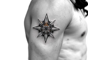 A gradient sunset-colored eight-pointed star tattoo blends warmth, energy, and vitality. tattoo idea