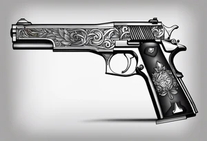 The letters AR with a pistol on each side and the word always on the top and the word ready on the bottom tattoo idea
