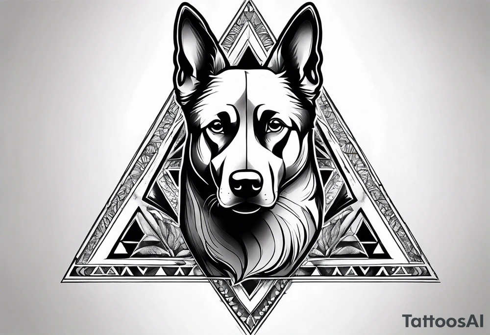 dog inside a triangul tattoo idea