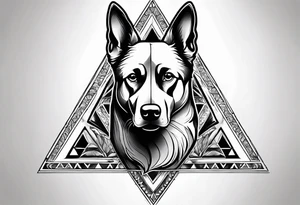 dog inside a triangul tattoo idea
