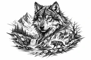 a wolf, landscape tattoo idea