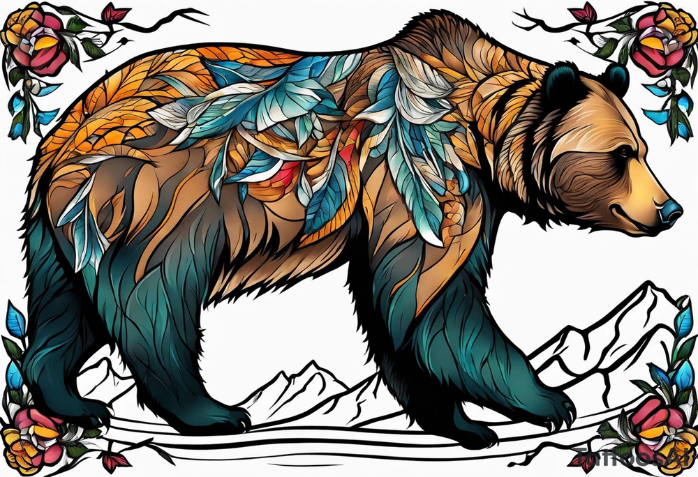 Climbing grizzly bear tattoo idea