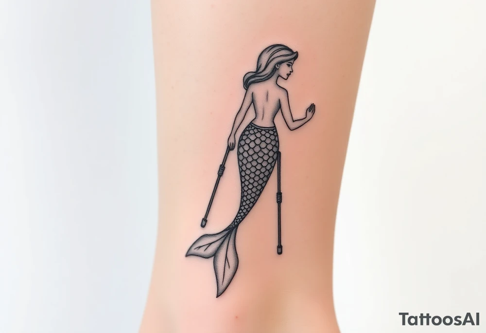 crutches mermaid tail injury tattoo idea