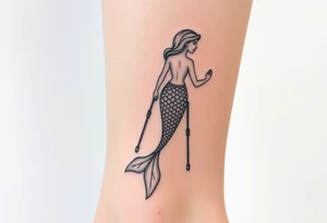 crutches mermaid tail injury tattoo idea