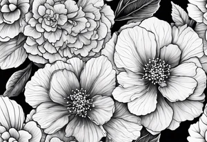 Begonia flower, hydrangeas, marigolds tattoo idea