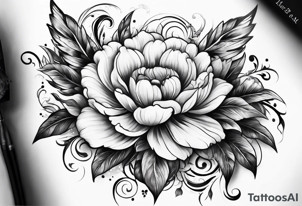Flower tattoo with wings for full stomach area tattoo idea