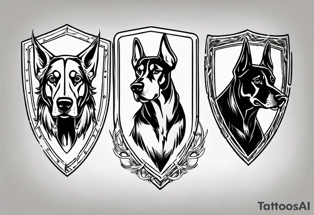 shield with three black hunting hounds tattoo idea