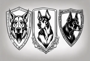 shield with three black hunting hounds tattoo idea