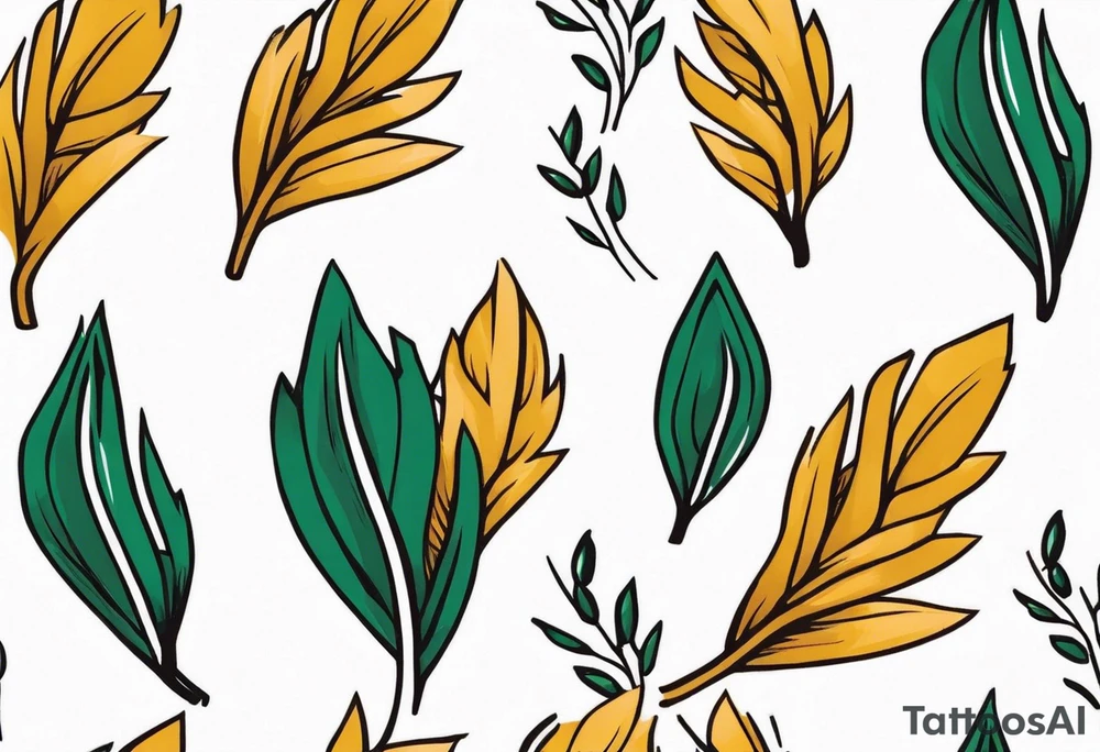 Oak tree leaves with wheat stalks wrapped in a ribbon tattoo idea