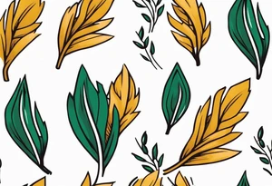 Oak tree leaves with wheat stalks wrapped in a ribbon tattoo idea