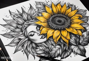 girasole con la scritta per aspera ad astra tattoo idea