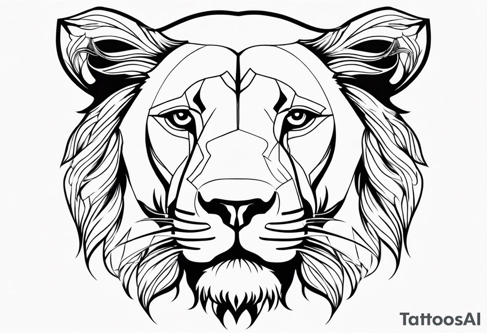 Visage lion coupé en deux avec lionceau tattoo idea