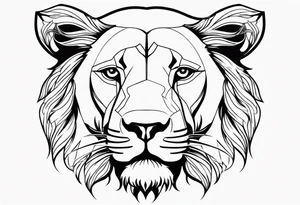 Visage lion coupé en deux avec lionceau tattoo idea